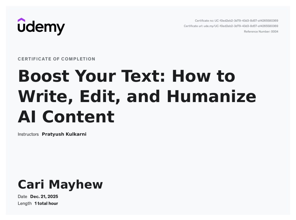 Humanisation of AI Content&nbsp;Certificate